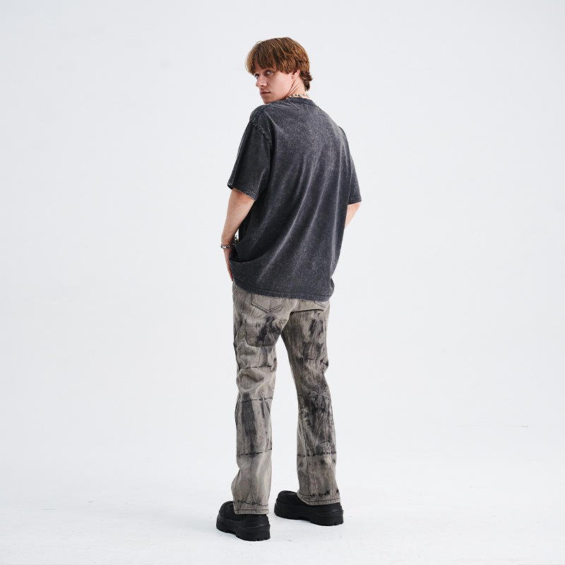 Washed distressed flame horse print T-shirt 107