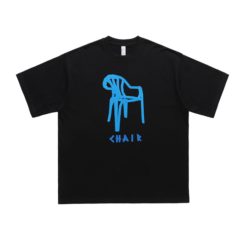Crooked chair print couple T-shirt 93