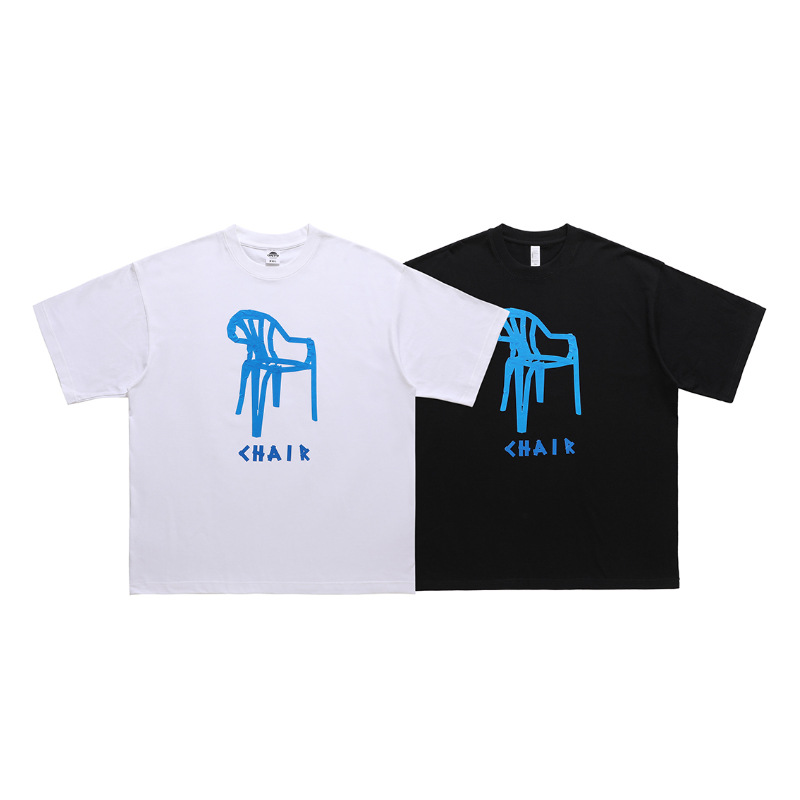 Crooked chair print couple T-shirt 93