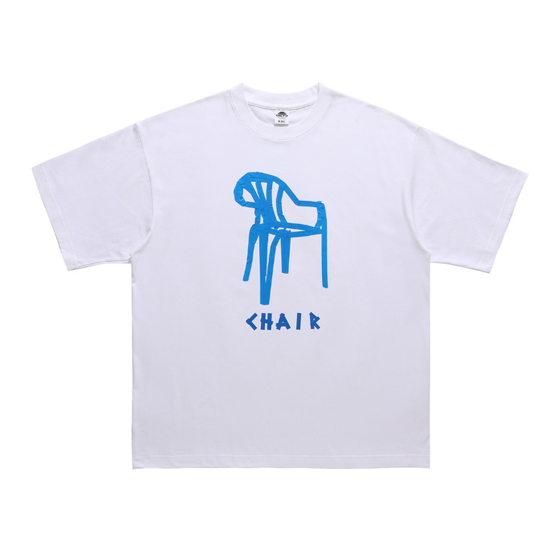 Crooked chair print couple T-shirt 93