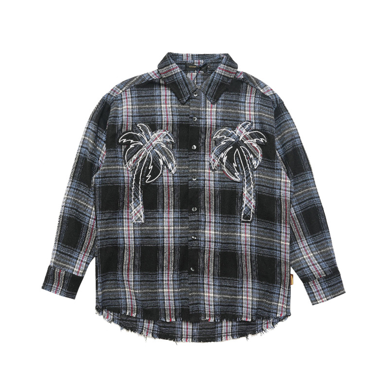 Loose plaid letter embroidered shirt 87