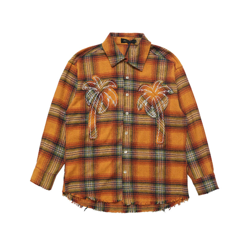 Loose plaid letter embroidered shirt 87