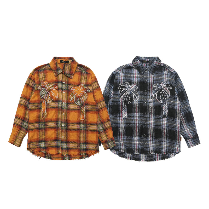 Loose plaid letter embroidered shirt 87