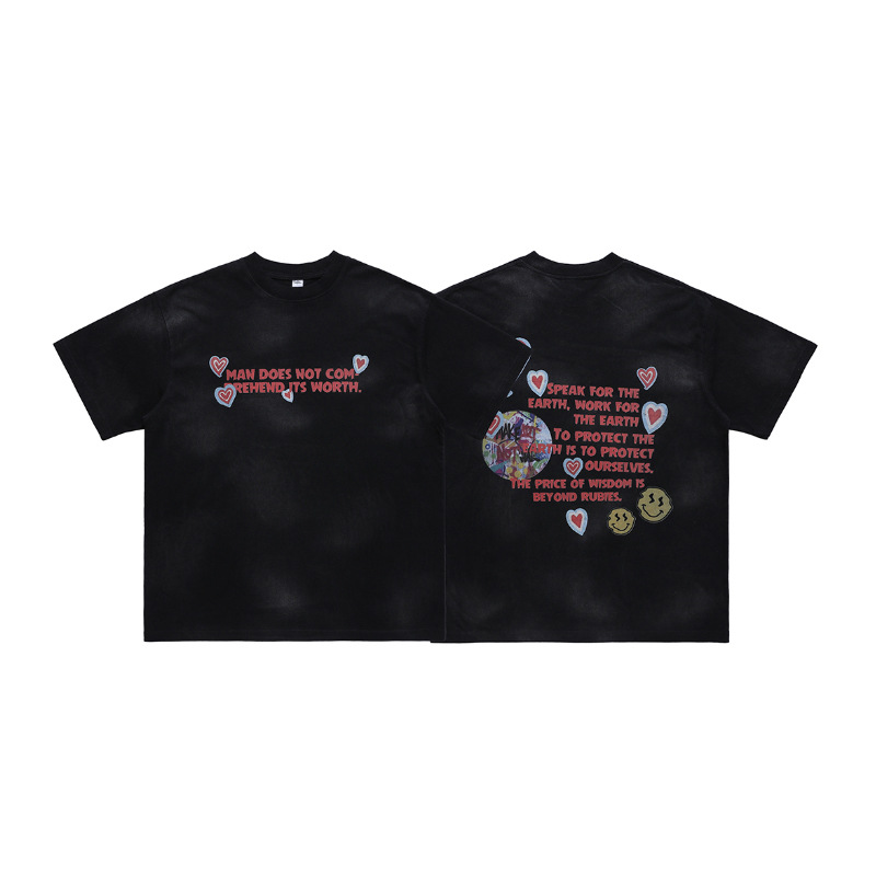 Street text printed round neck T-shirt trendy 94