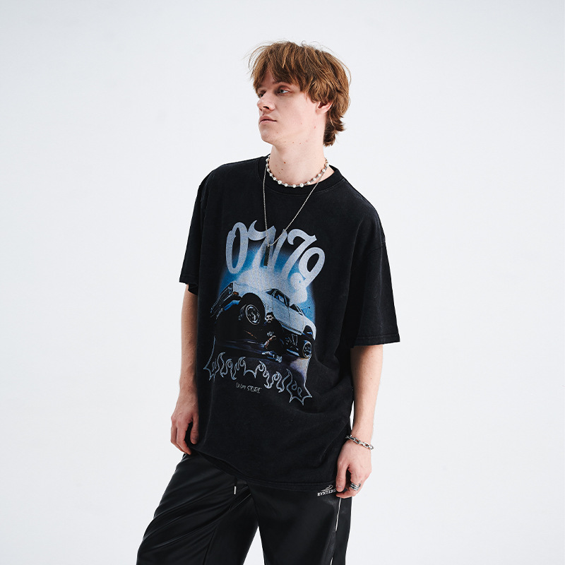 Trendy distressed direct-injection printed T-shirts 102