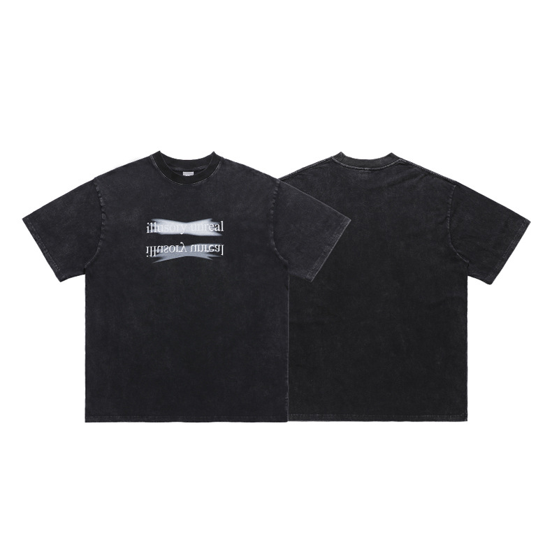 Washed retro direct-injection printed couple T-shirt trendy 86