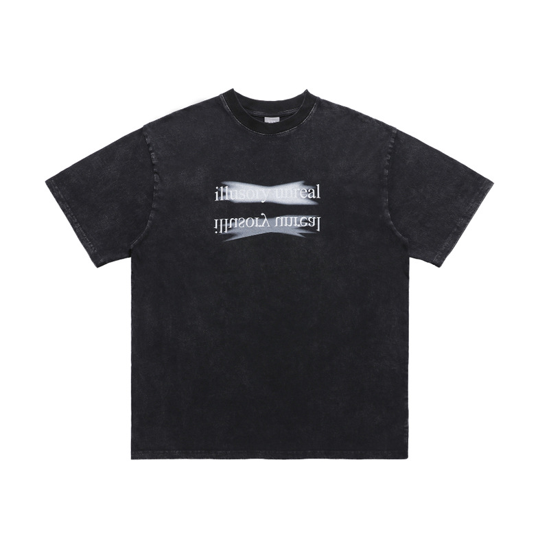 Washed retro direct-injection printed couple T-shirt trendy 86